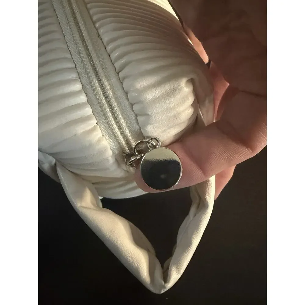 Lysoca White Pleated Cosmetic Bag Makeup Pouch Zip Case